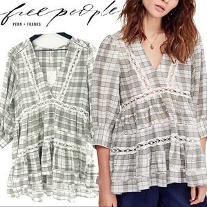 NWT Free People Time Out Lace Tunic Black White S